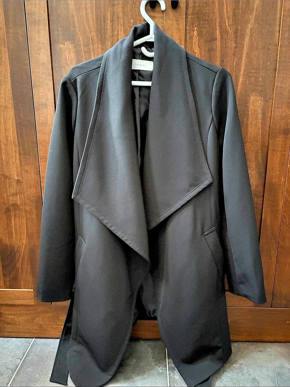 Tahari Black Draped Front Coat Like New